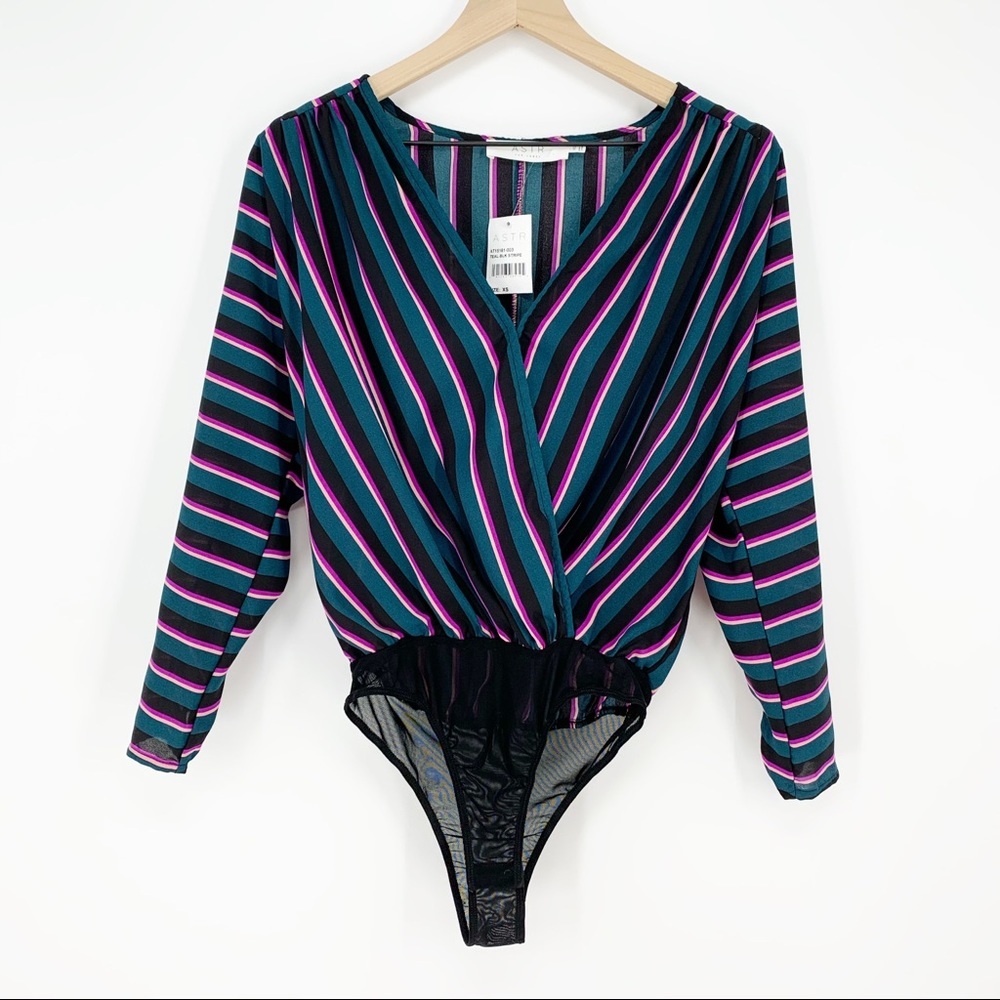 ASTR The Label Drape‎ Front Long Sleeve Bodysuit